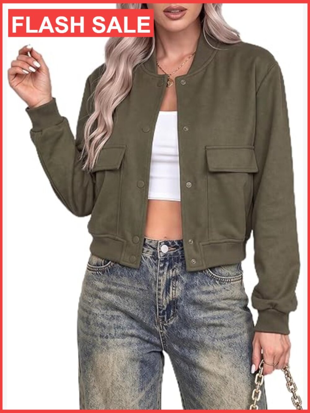 Women's Bomber Jacket Casual Button Down Varsity
